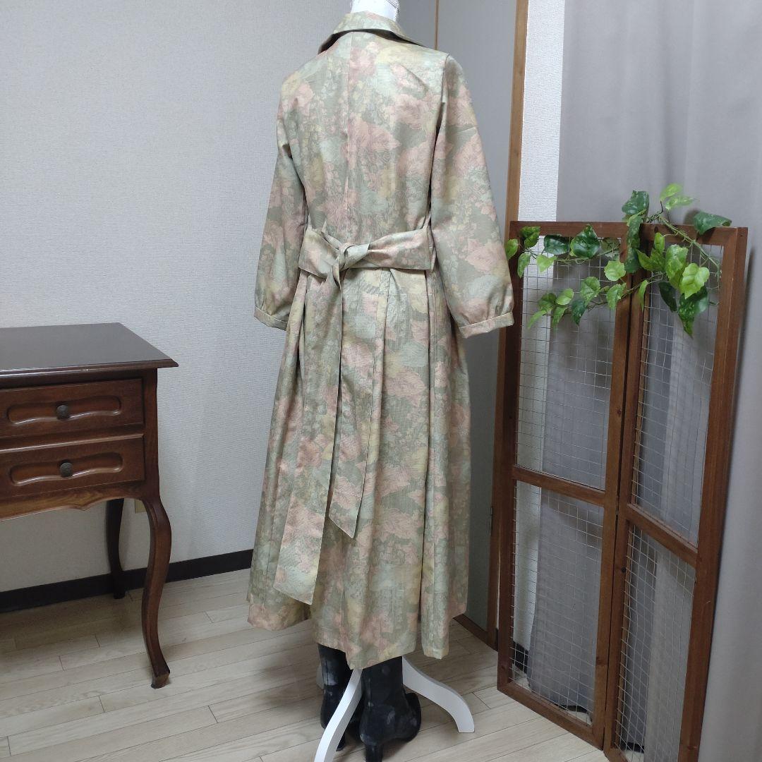 着物リメイク　紬丸襟ピンタックコートワンピース