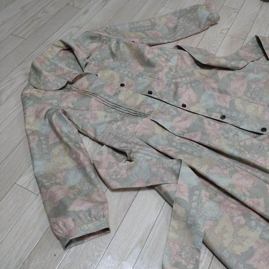 着物リメイク　紬丸襟ピンタックコートワンピース