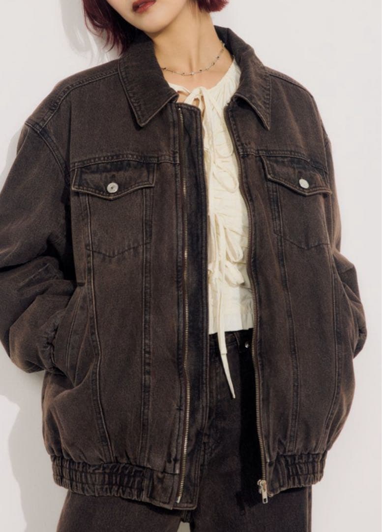 SLY FRONT ZIP DENIM ブルゾン　　ブラウン