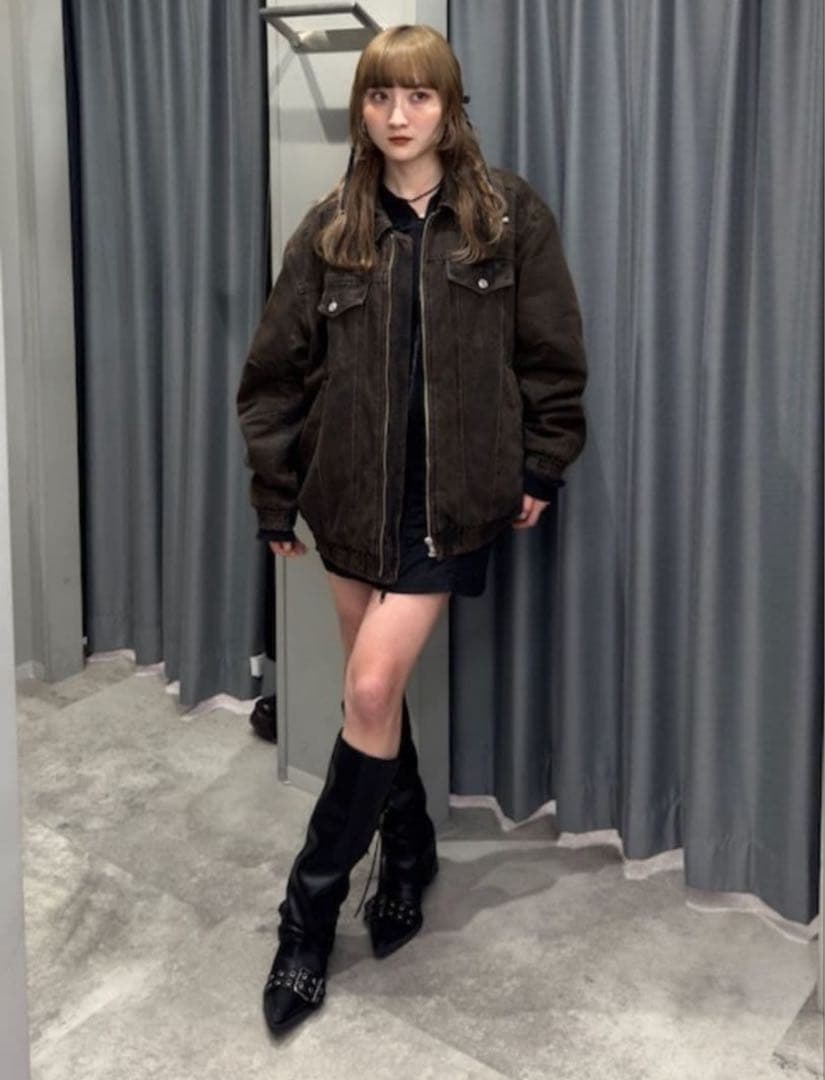 SLY FRONT ZIP DENIM ブルゾン　　ブラウン