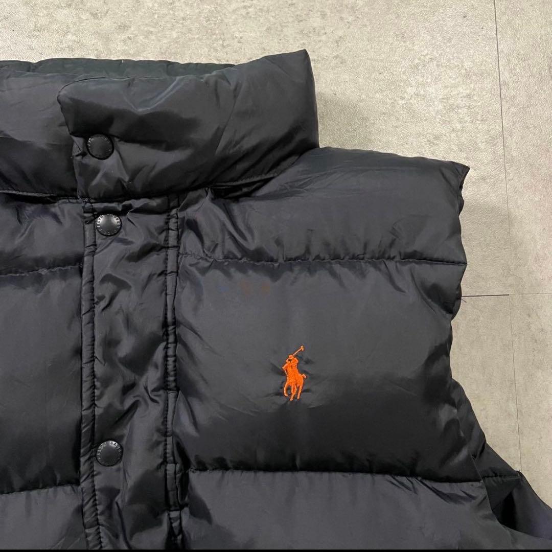 POLO RALPH LAURENダウンベスト フード収納ブラックオレンジポニー