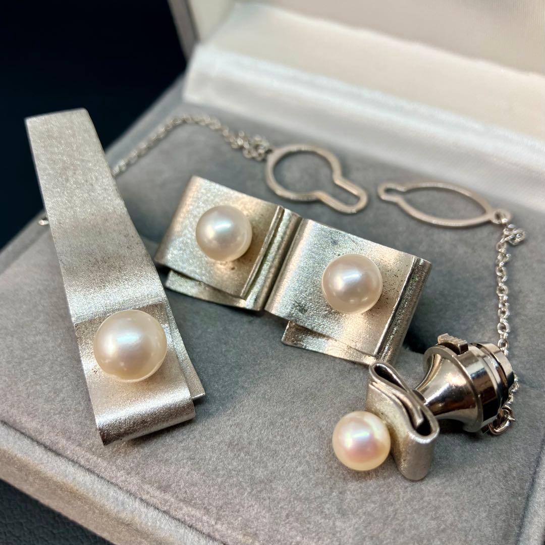 【良品】【田崎真珠】パール 真珠 カフス ネクタイピン タイタックピン セット