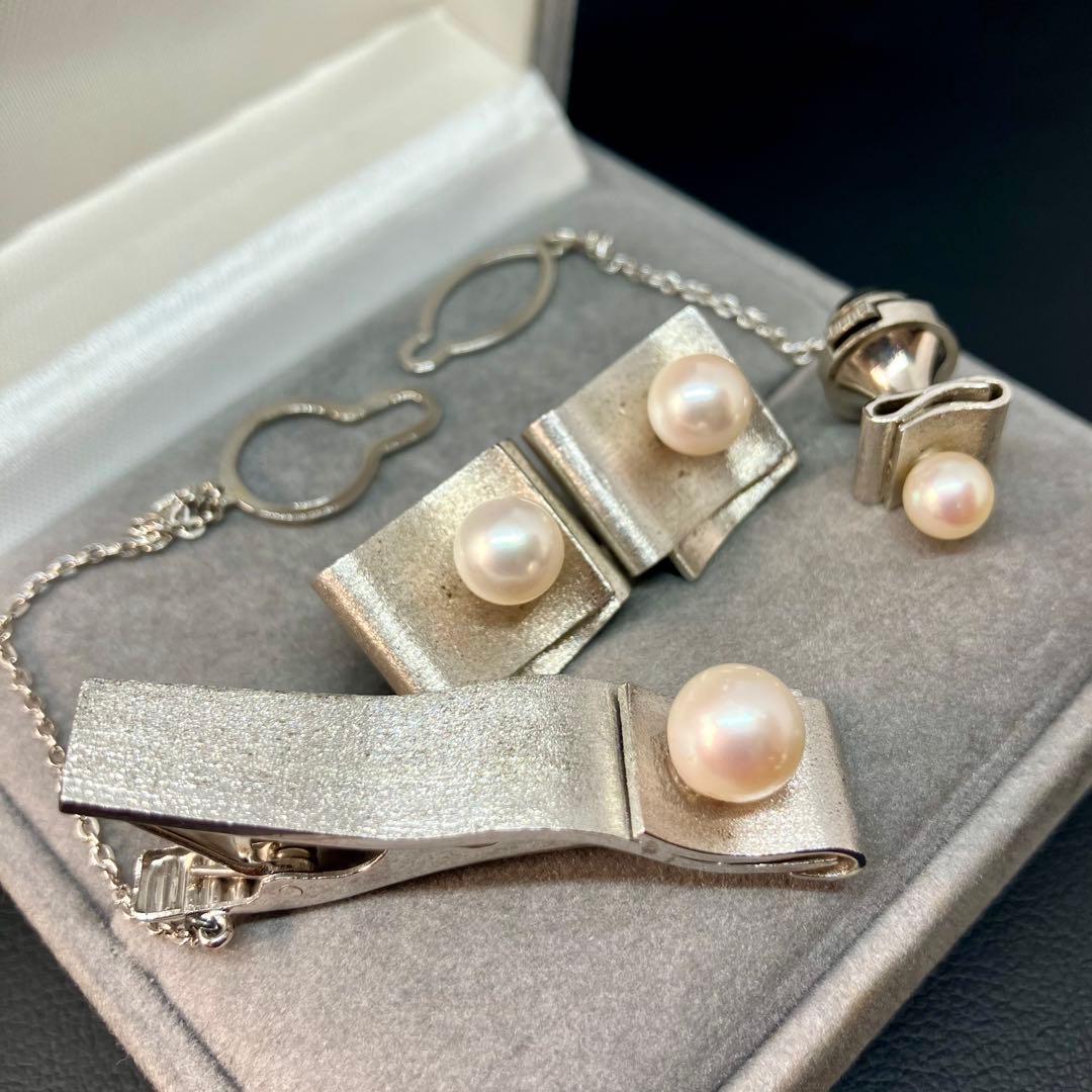 【良品】【田崎真珠】パール 真珠 カフス ネクタイピン タイタックピン セット