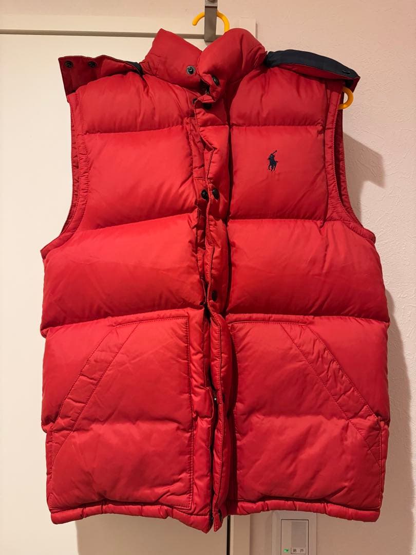 美品春向ダウンパンパンポロラルフローレンフードジッパー付きダウンベスト Sサイズ
