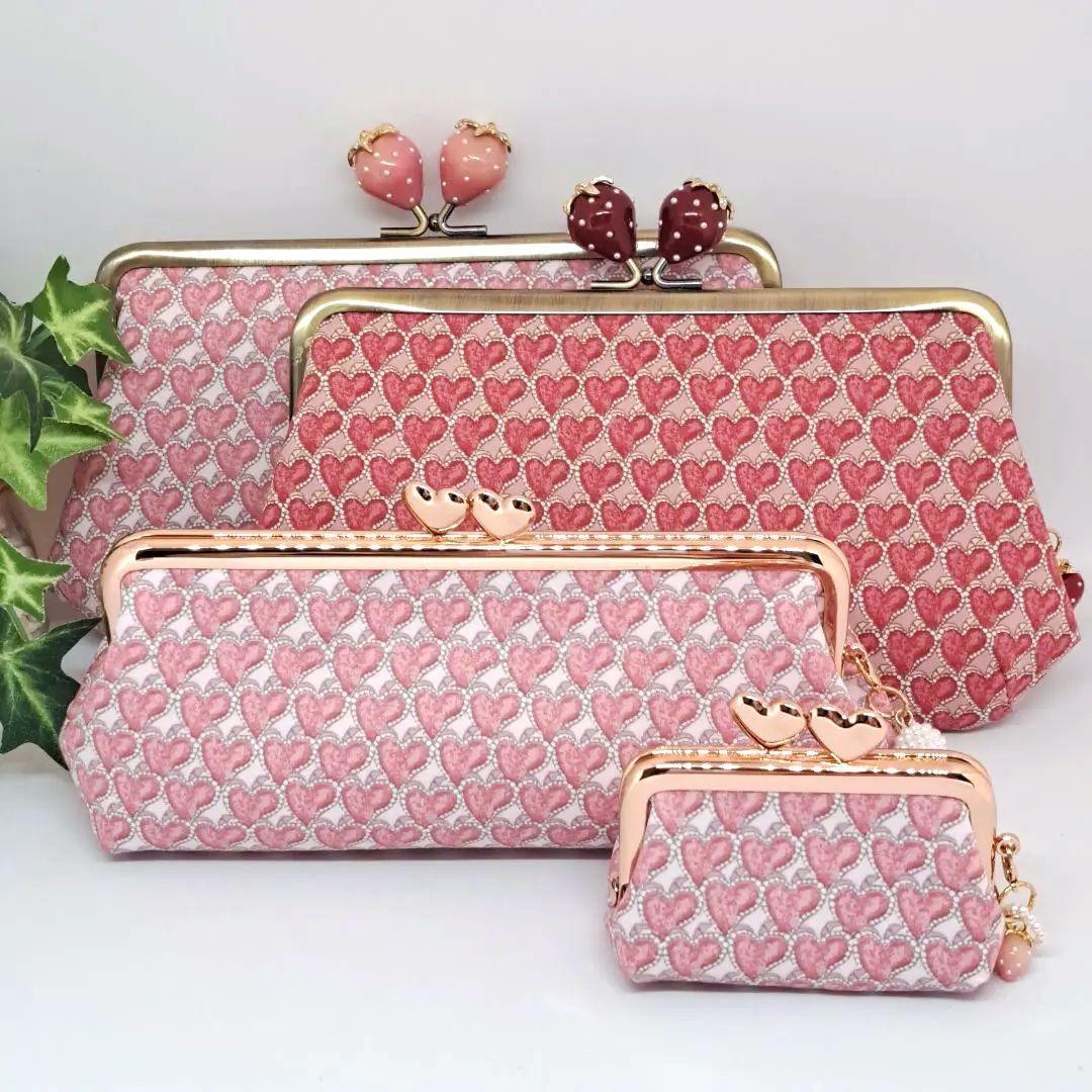 ペン&メガネケースとミニがま口、親子がま口長財布2点☆リバティ☆ハートキャノピー