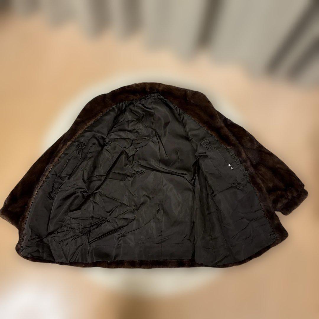 濃いめブラウン　柔らかい上質ミンクハーフコート　サイズ11号