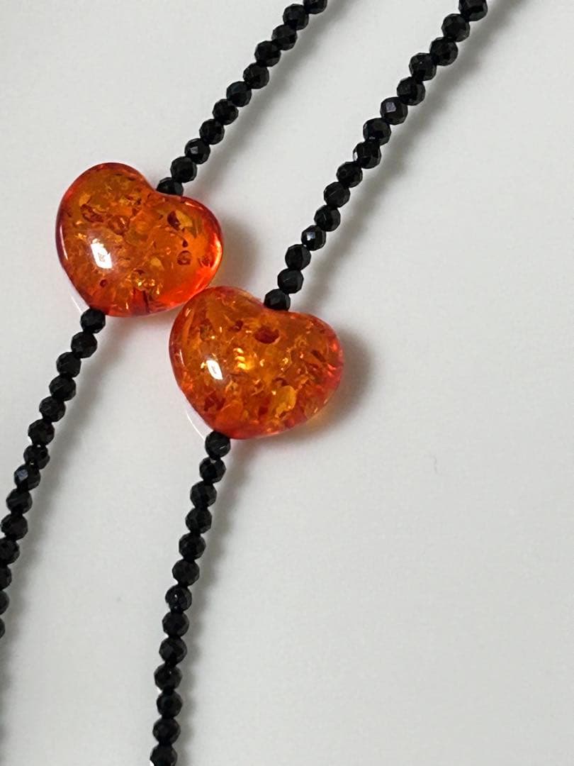淡水パール　琥珀　ハート　ブラックスピネル　2way マスク　メガネチェーン