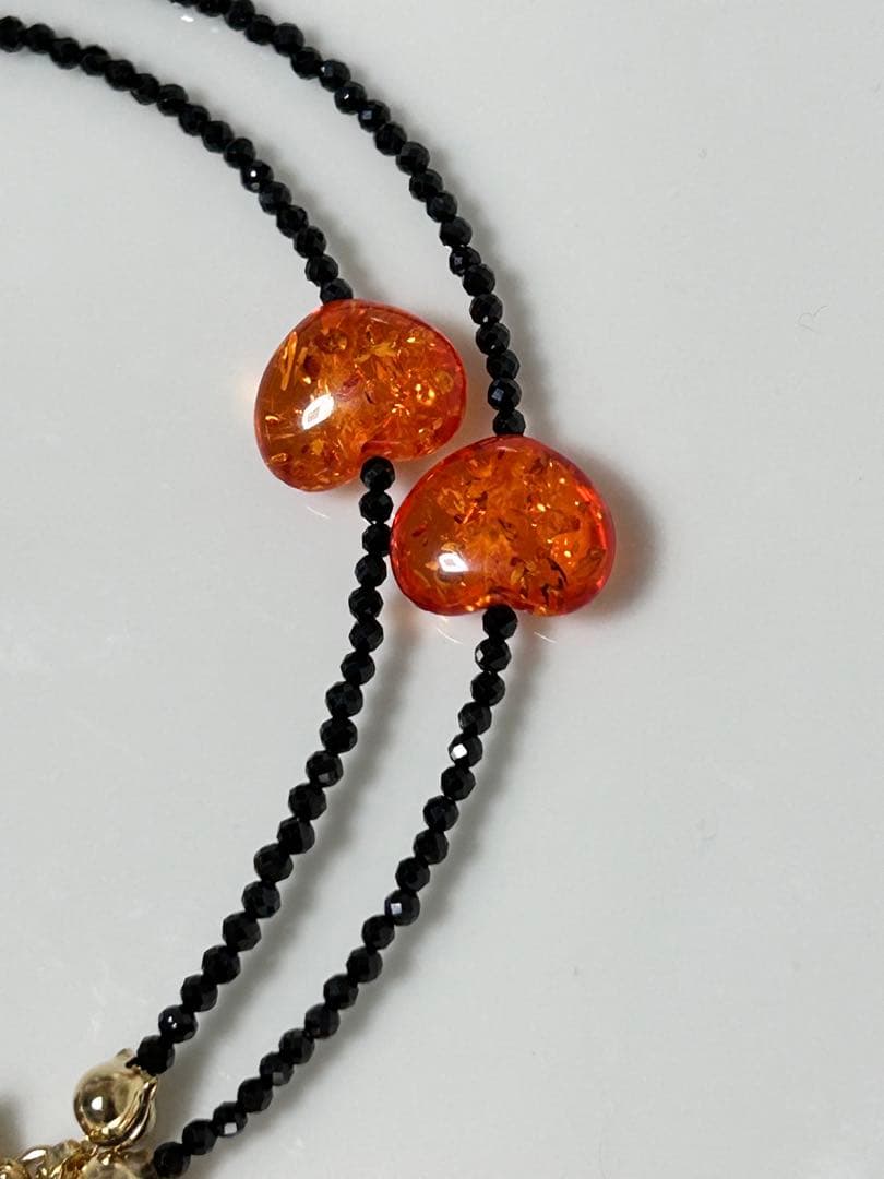 淡水パール　琥珀　ハート　ブラックスピネル　2way マスク　メガネチェーン