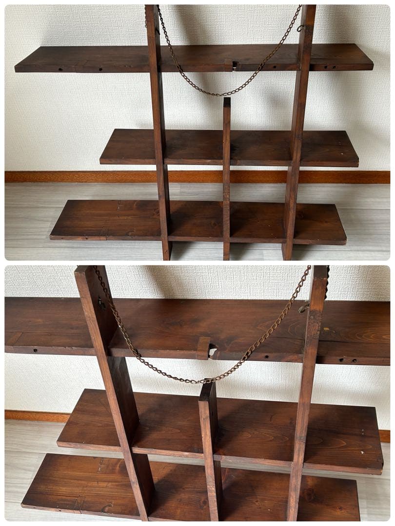 ヴィンテージ　木製飾り棚　ウォールシェルフ　壁掛け　アンティーク　古道具　レトロ