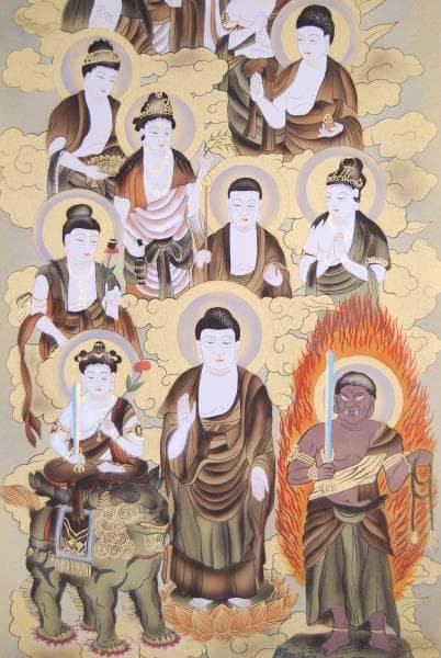 真作/日照/十三佛図/十三仏図/桐共箱/布袋屋掛軸HB-155