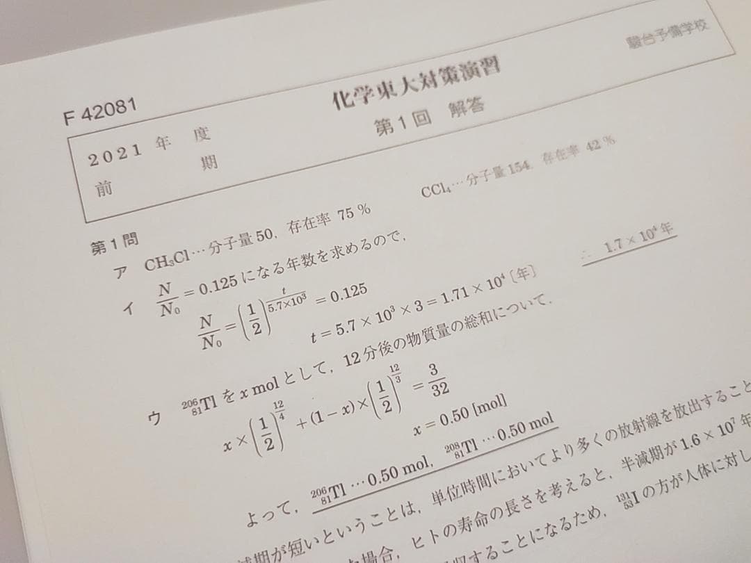 駿台による化学東大対策演習問題解答フルセット　難関大化学向け　鉄緑会　河合塾東進