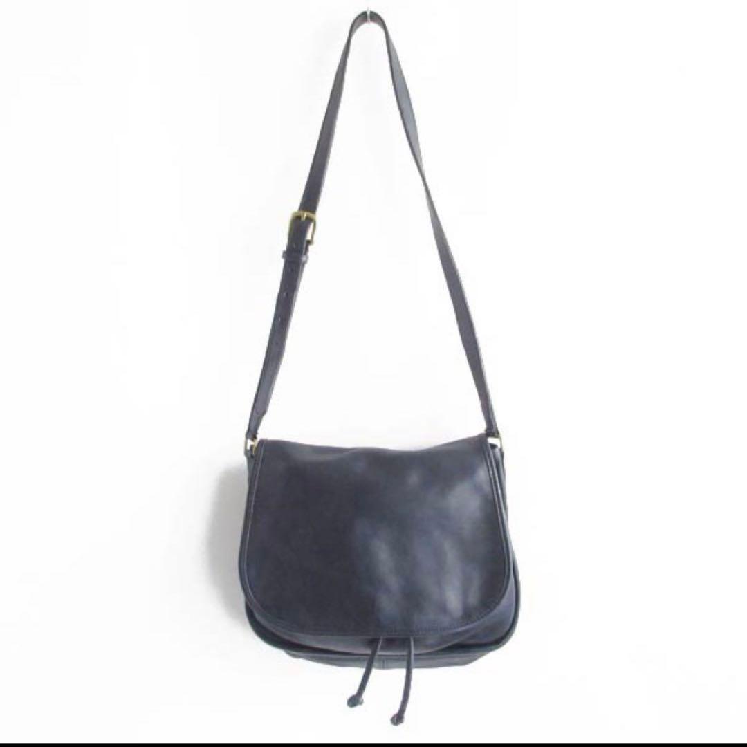 USA製 COACHオールドコーチ フラップタイプ レザーショルダーバッグ 紺系