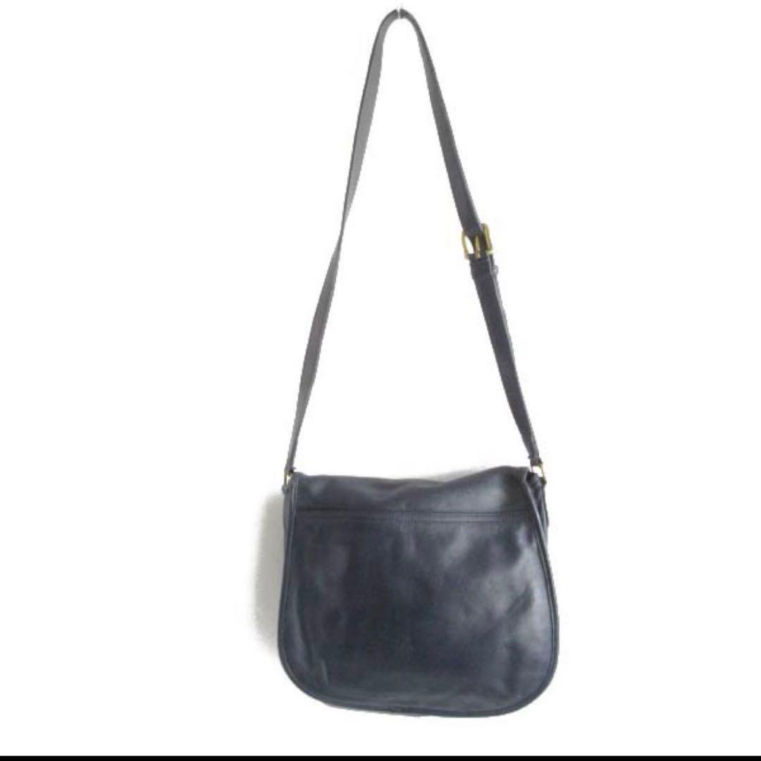 USA製 COACHオールドコーチ フラップタイプ レザーショルダーバッグ 紺系