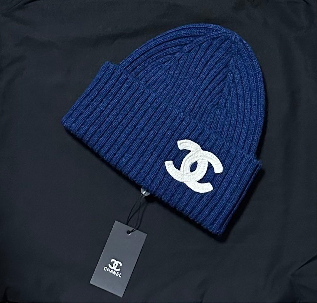 CHANEL ビーニー ネイビーニット帽新品
