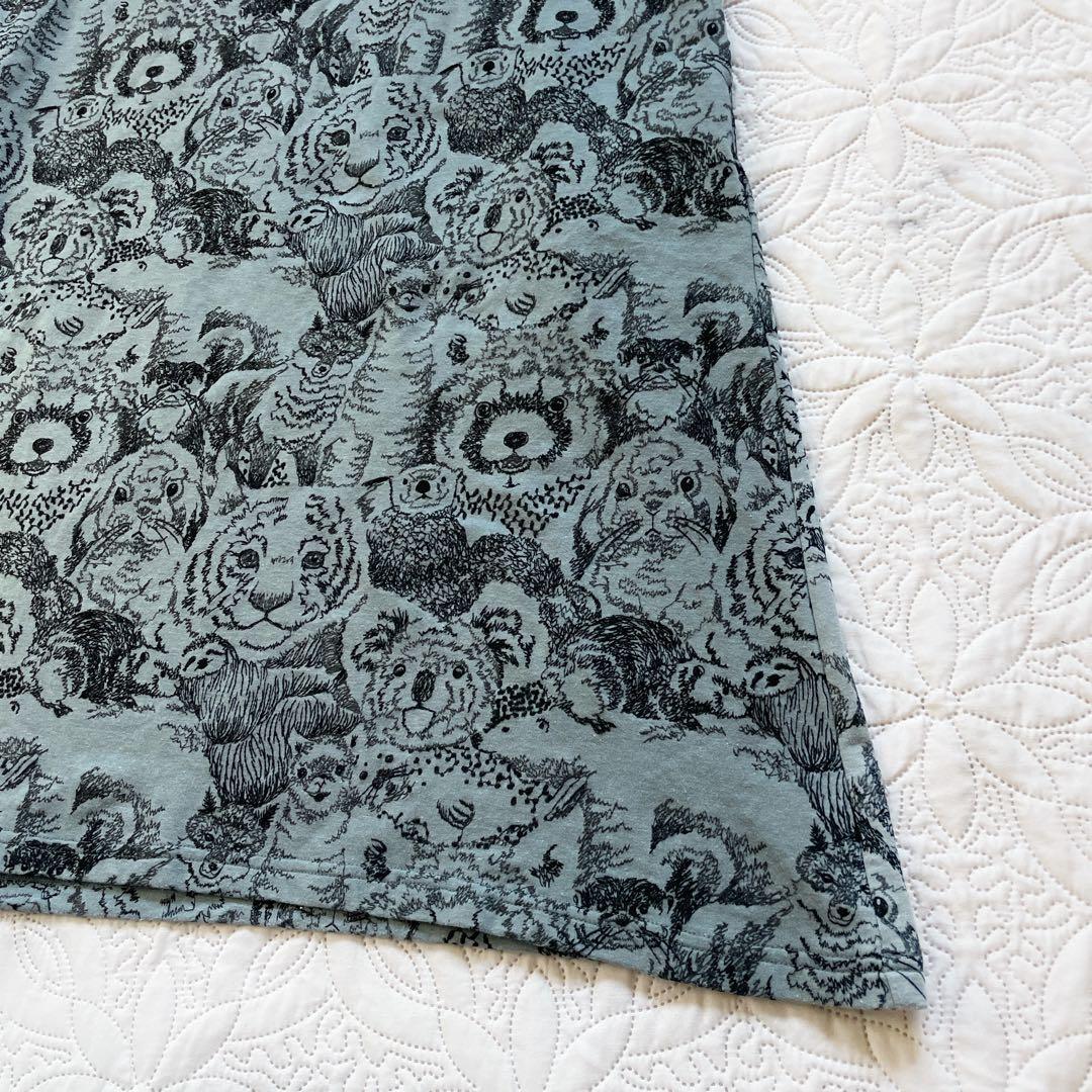 22AW マーブルシュッド　アニマル　総柄　ワンピース　グレー　刺繍　長袖　綿