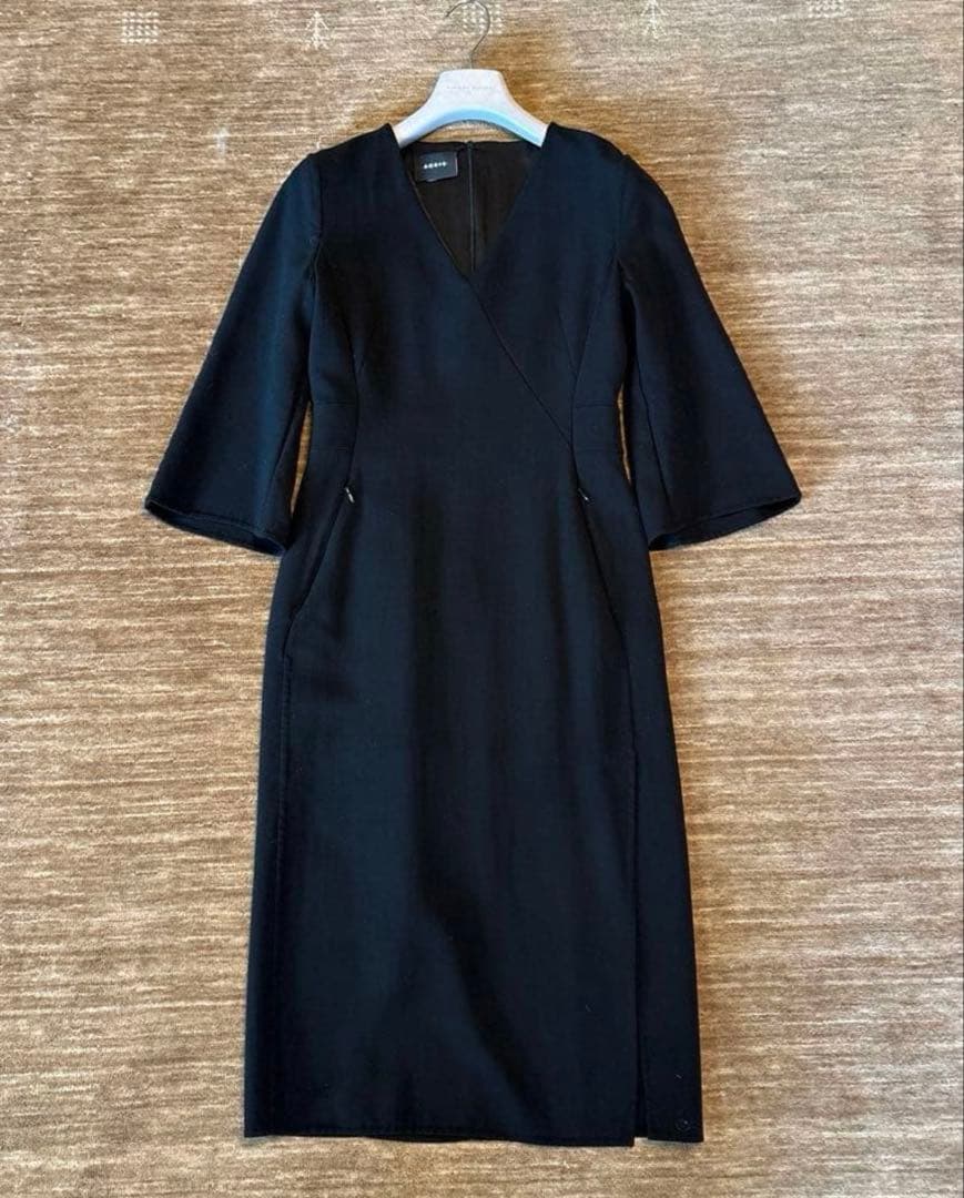 A-KRIS ブラック ラップドレス 七分袖