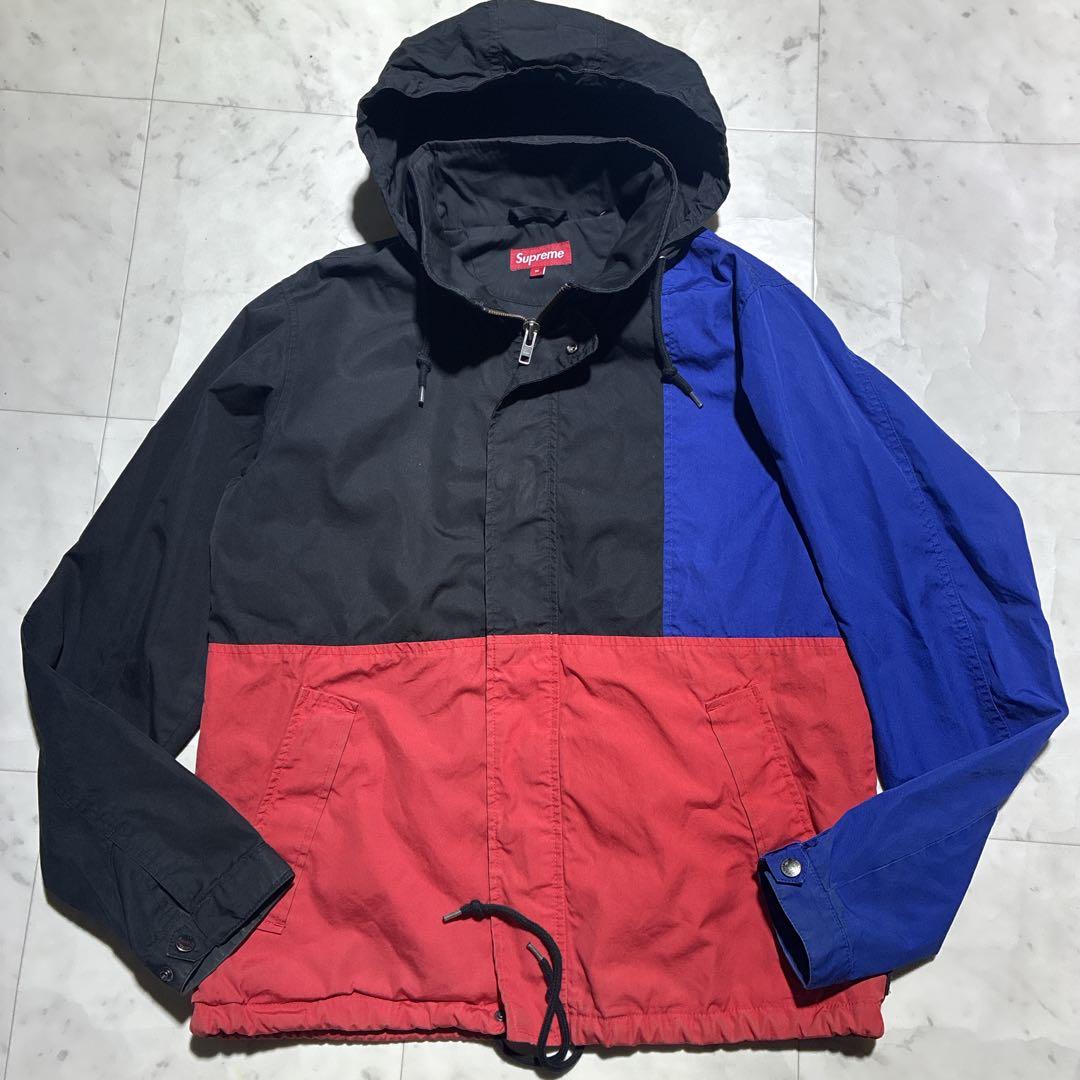 SUPREME ナイロンジャケット　マルチカラー　フード収納　襟ロゴ　赤　青　M