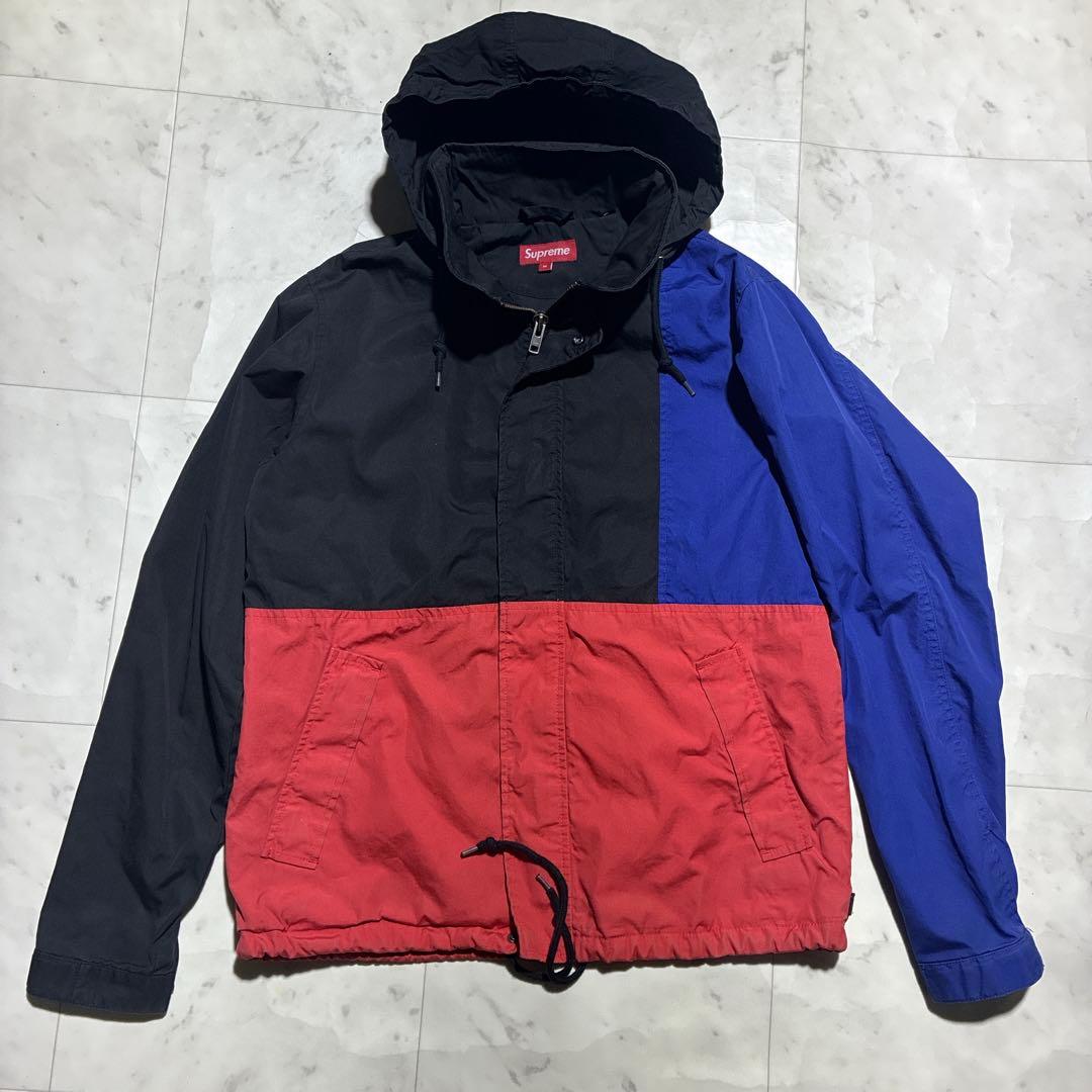 SUPREME ナイロンジャケット　マルチカラー　フード収納　襟ロゴ　赤　青　M