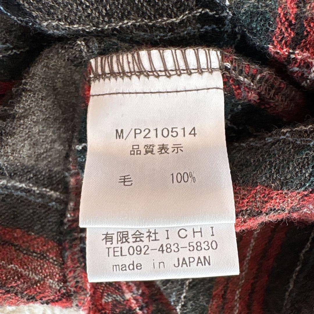 ichi ウール　ガーゼ　タータンチェック　シャツワンピース　バンドカラー