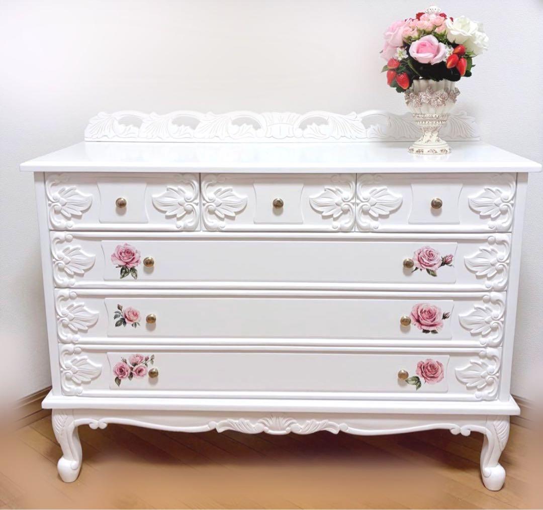 猫脚 チェスト ロマンティック 薔薇 姫家具 ロココ調 ロリィタ