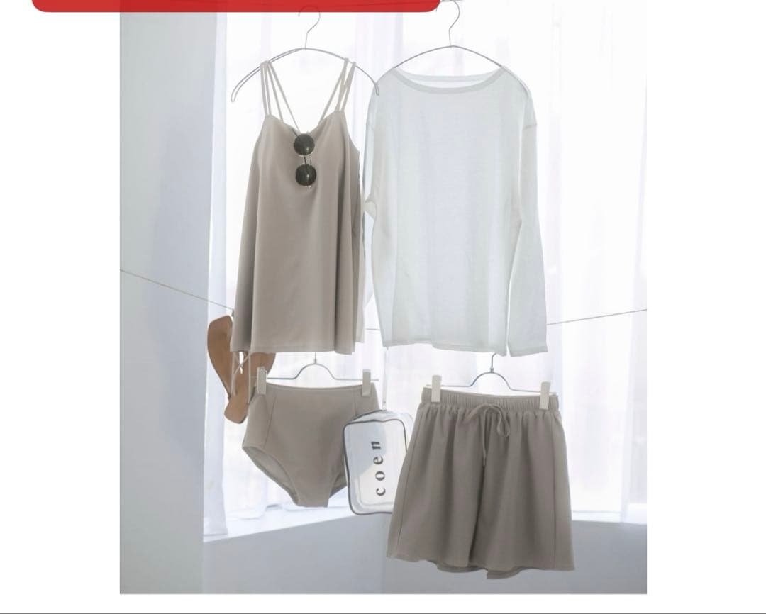 《新品タグ付き！》coen ポーチ付き フレアキャミソールスイムウェア4点セット