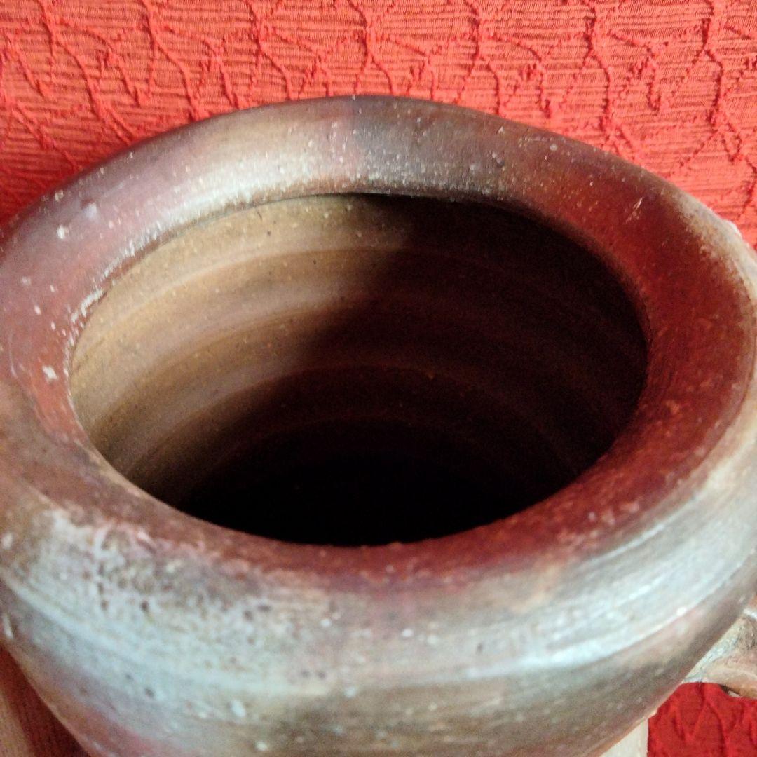 備前　髙原昌治造　釜変耳付花入　登窯　二点　栞無し　共箱あり 川口陶楽苑