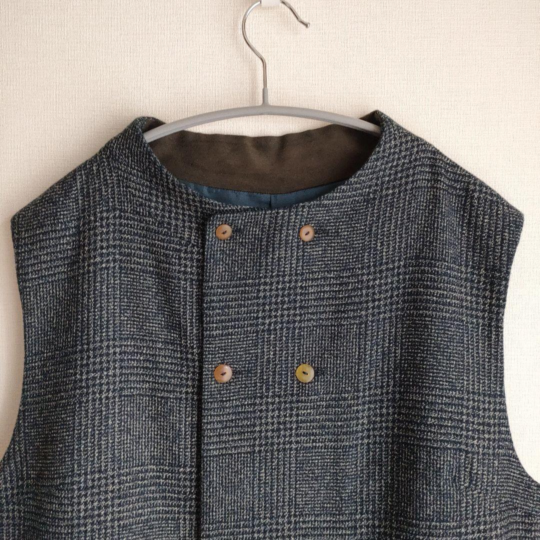 極美品 パラスパレス 撚り杢インディゴコットンツィードベスト FV25332C