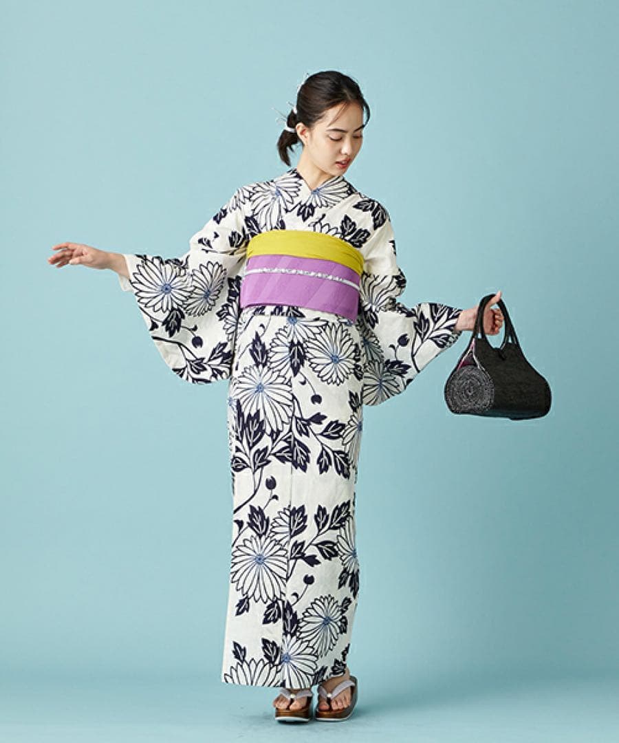 ふりふ 浴衣&帯セット「そしてゆめ」菊柄 綿100％