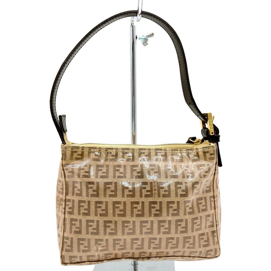 【FENDI】ハンドバッグ　ズッカ柄　ブラウン　エナメル　トップハンドル.