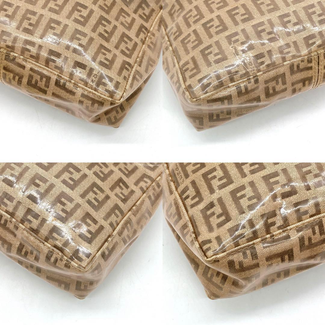 【FENDI】ハンドバッグ　ズッカ柄　ブラウン　エナメル　トップハンドル.