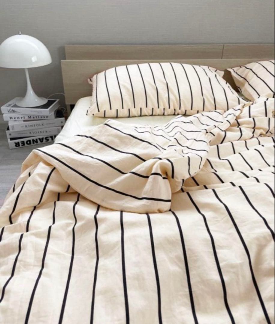 IYAN 【4点セット】ストライプ柄布団カバー/シーツ/枕カバー