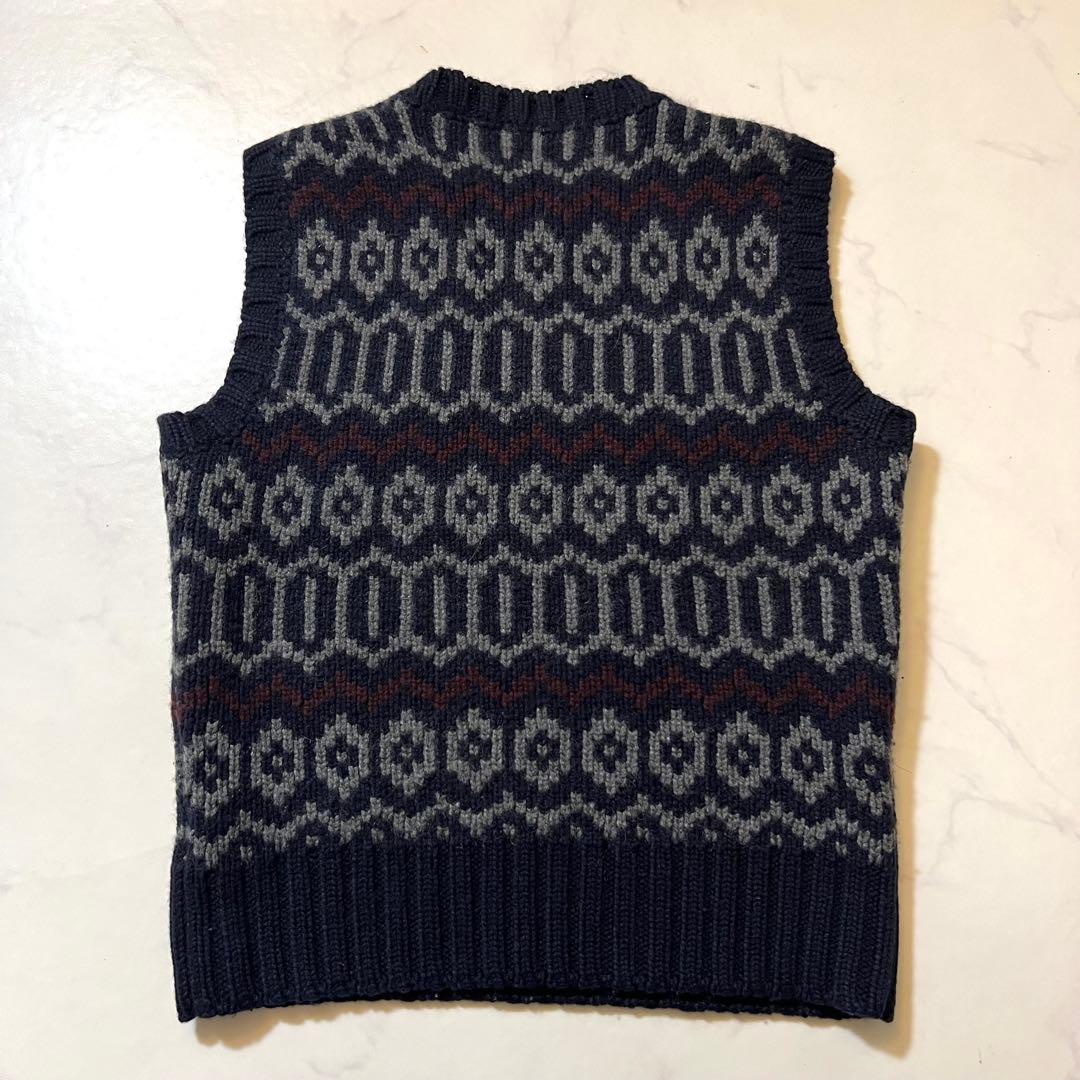美品 CELINE カシミヤ100% ニット ベスト ジレ 総柄 M ネイビー系