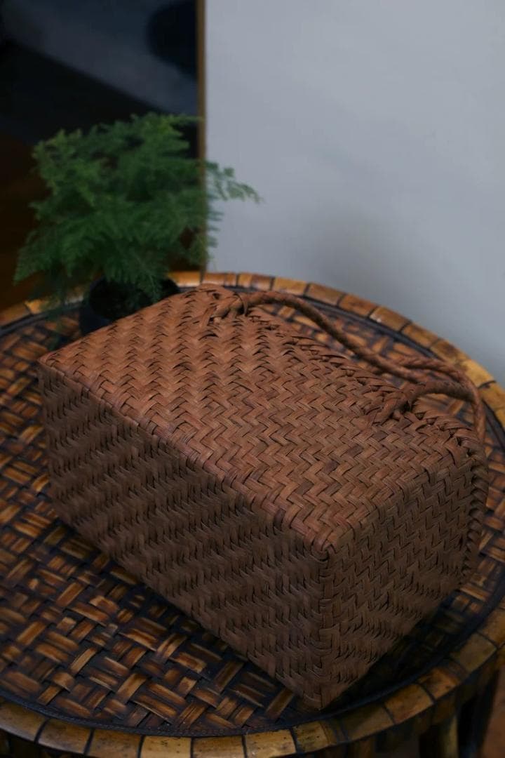 山葡萄 かごバッグ 網代編み 籠 手提げ 内布付き 収納袋 茶箱