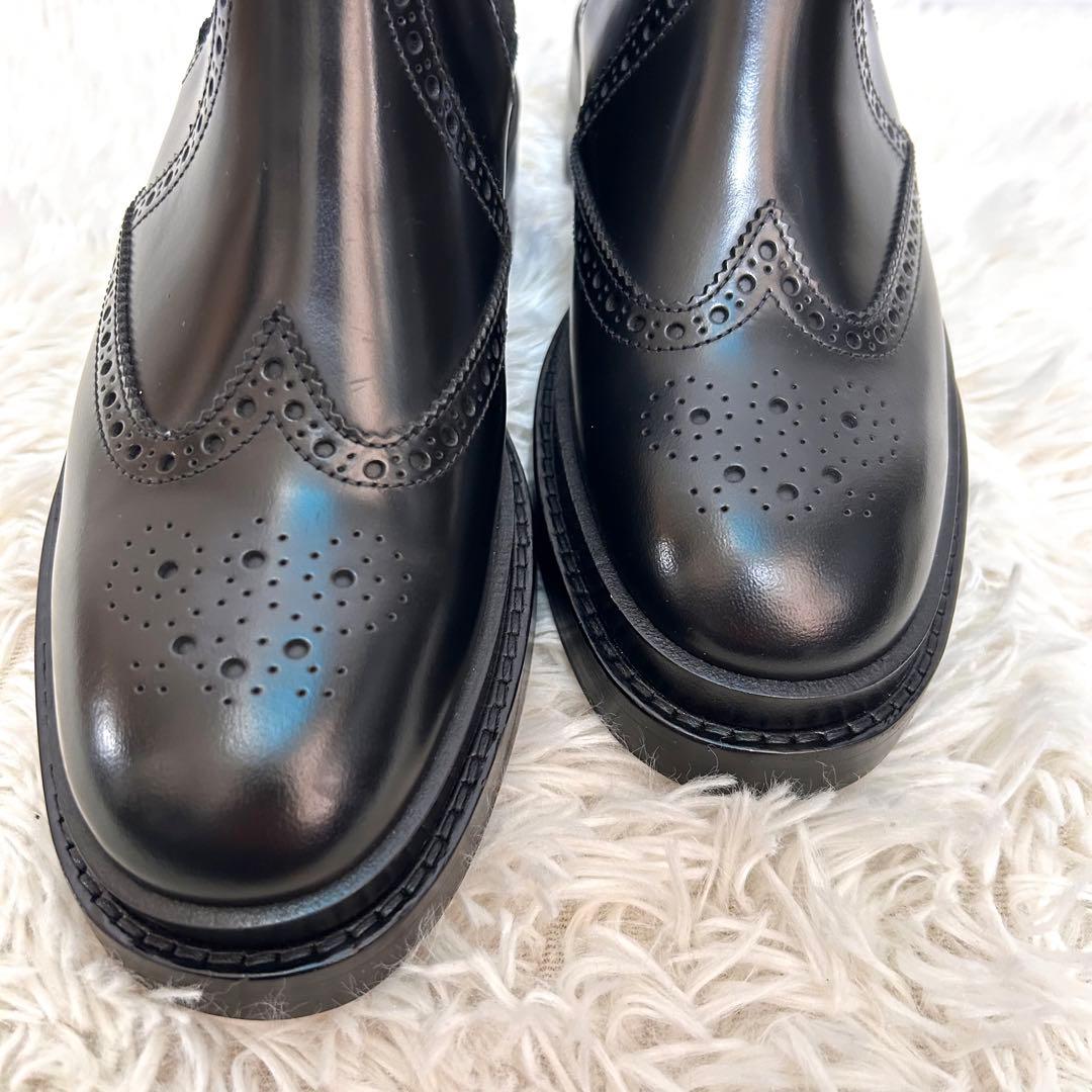 美品　HERMES サイドゴアブーツ　ブラック　ウィングチップ　レザー　保存袋