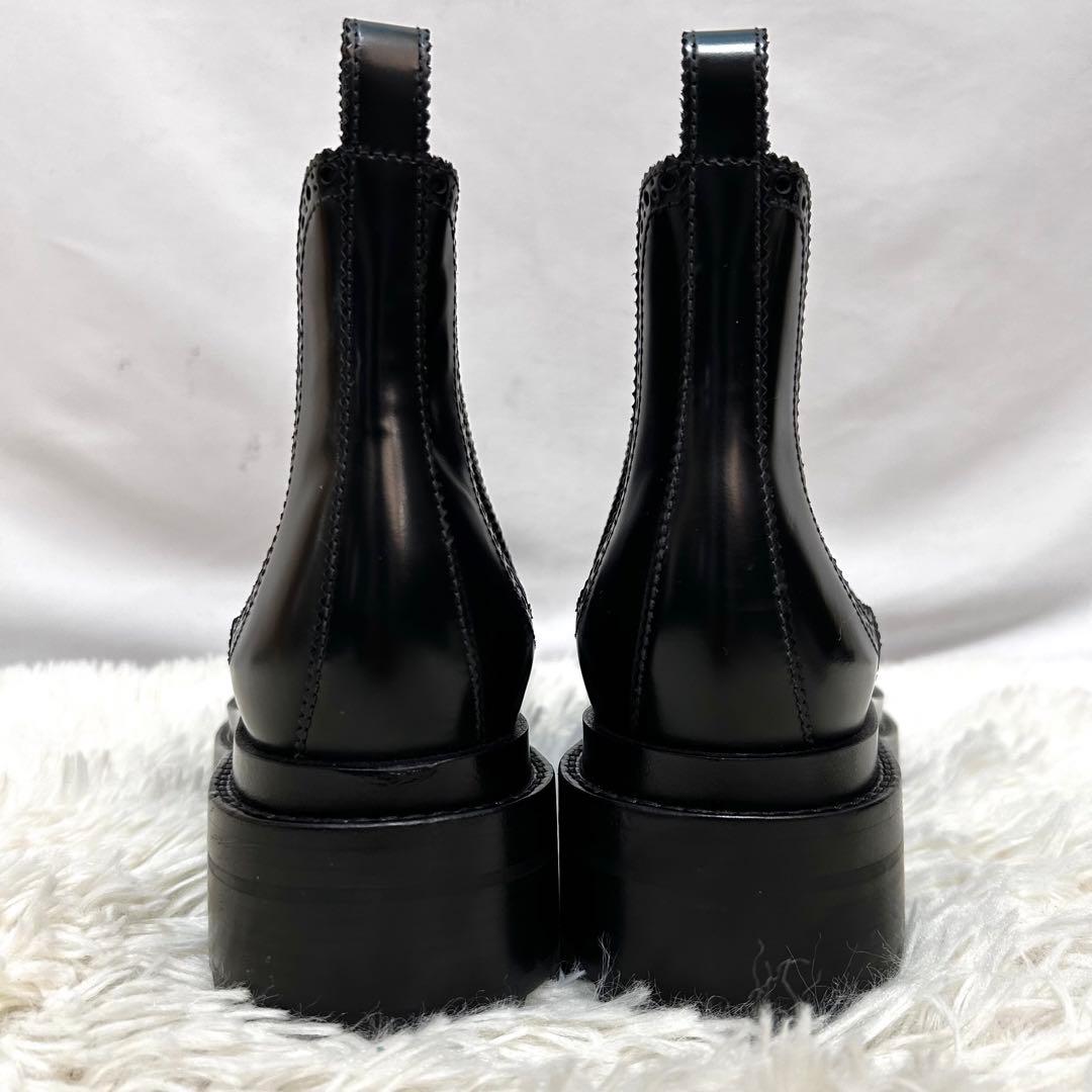 美品　HERMES サイドゴアブーツ　ブラック　ウィングチップ　レザー　保存袋