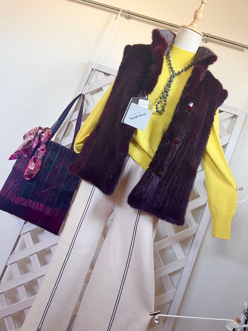 ⭐︎無事が土産⭐︎ 58万⭐︎リバーシブル⭐︎ミンクヤーン × 絹　バーガンディ