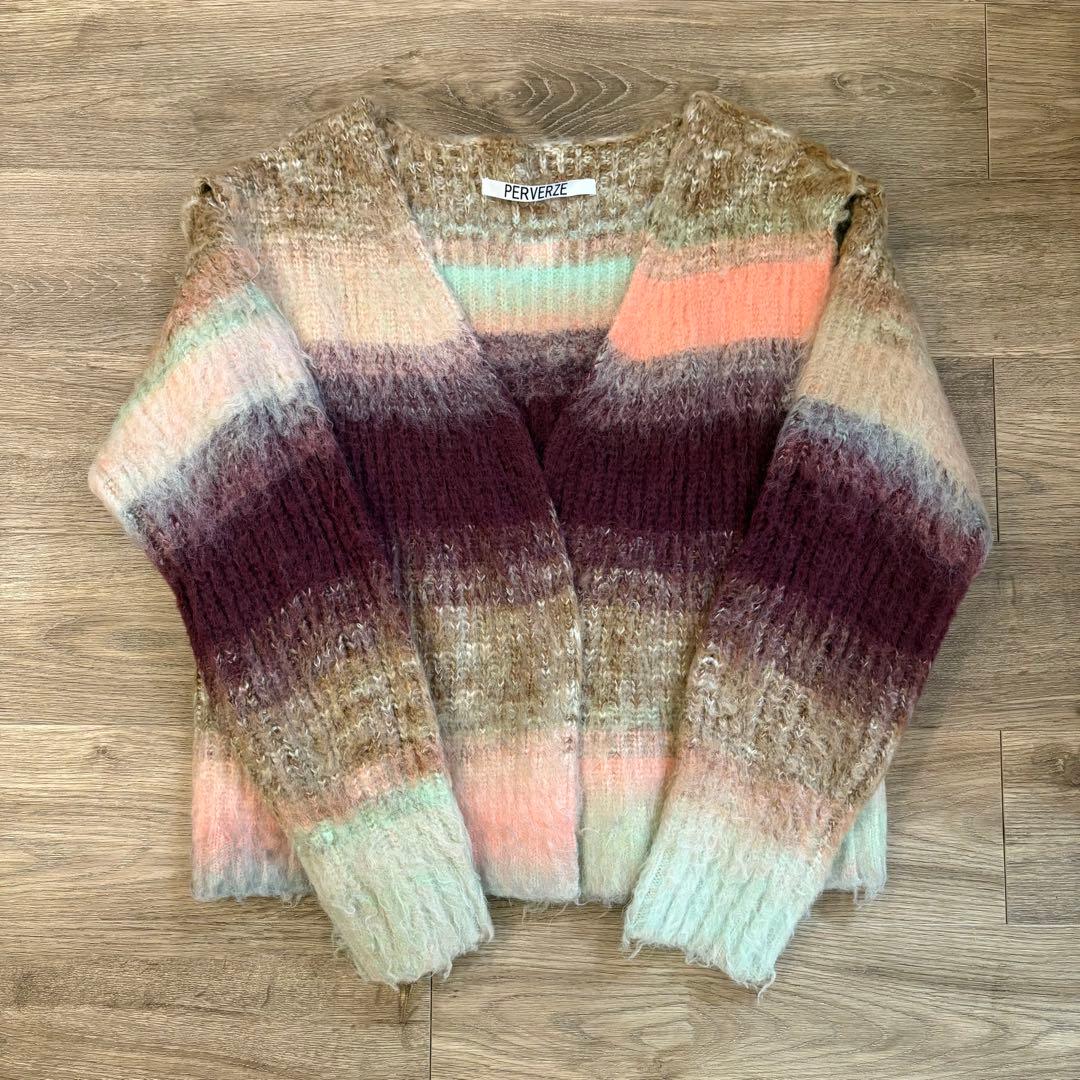 トップス PERVERZE Gradient Stripe Wide Cardigan