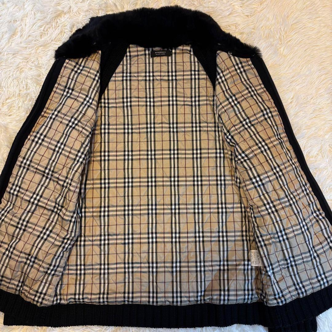 【極美品/L】バーバリーブラックレーベル ニットジャケット ファー付 黒 ノバ