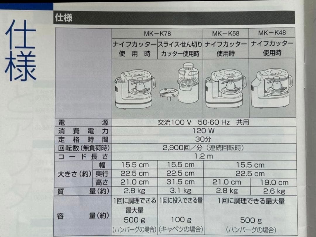 National ナショナル フードプロセッサー　MK-K78