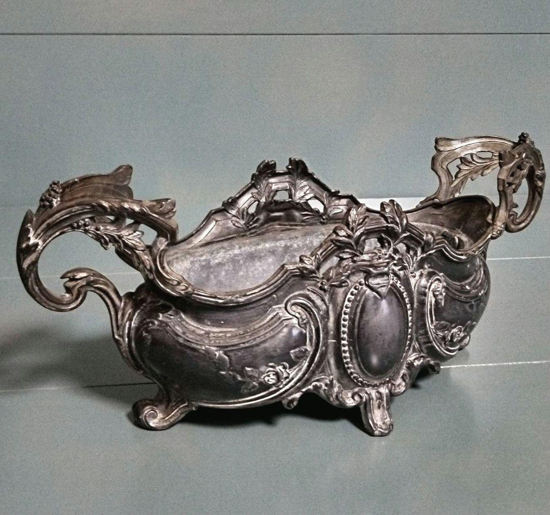 フランスアンティーク　シルバープレート　ジャルディニエール　 薔薇　ヤドリギ