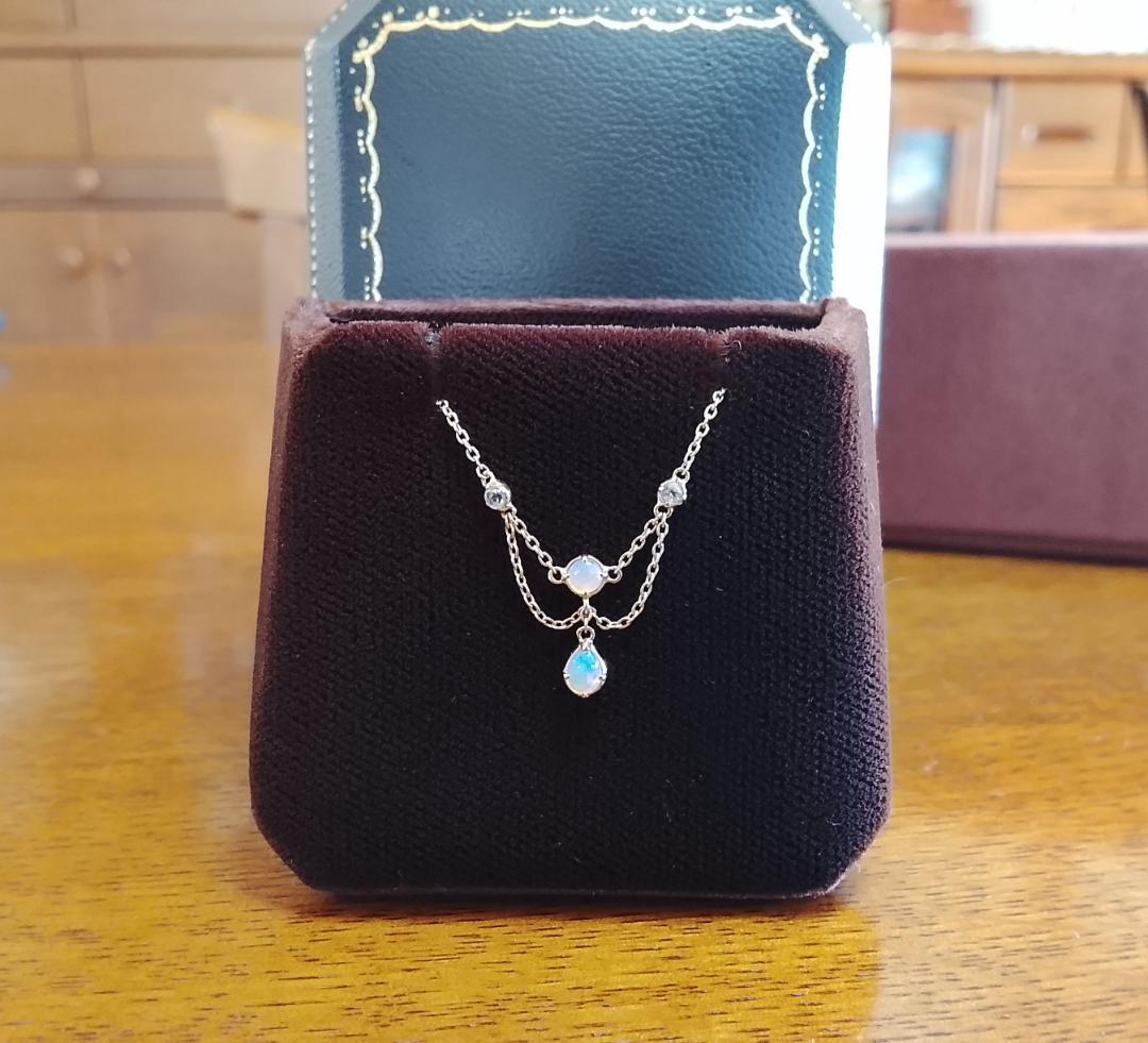 アガット　オパール　トップ14K/10Kチェーン ネックレス