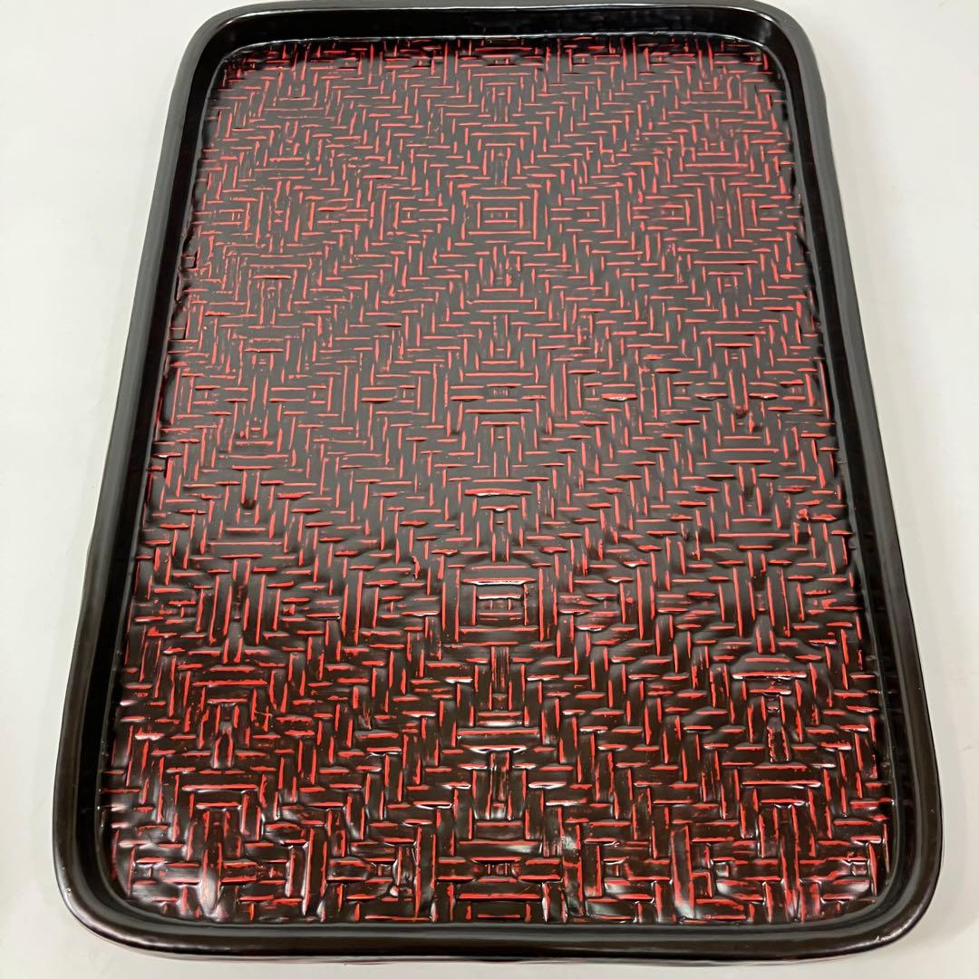 A2C57■籃胎漆器 銘々盆中五枚木箱 お盆 らんたい漆器 九藍 木箱付き