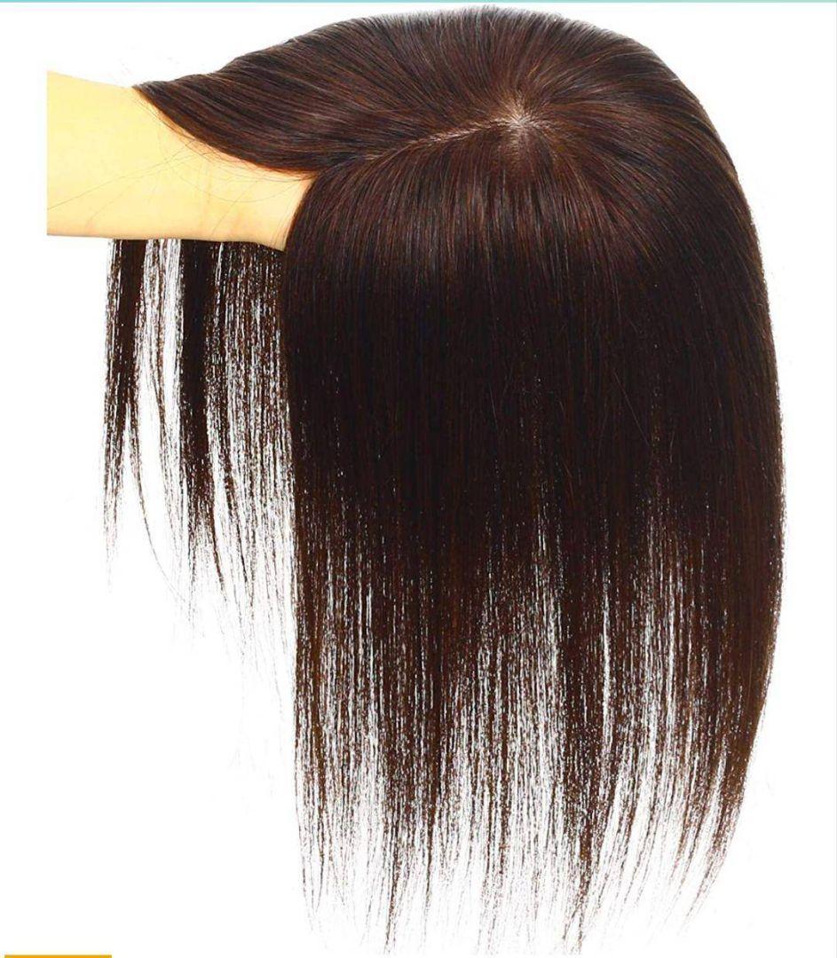 人毛100％前髪付き部分ウィッグ瞬間カバーＩ型つむじ地肌総手植えヘアピース20㎝