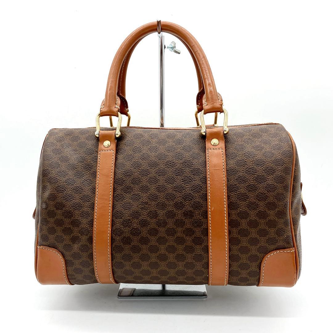 【CELINE】ミニボストンバッグ　ハンドバッグ　マカダム柄　ゴールド金具