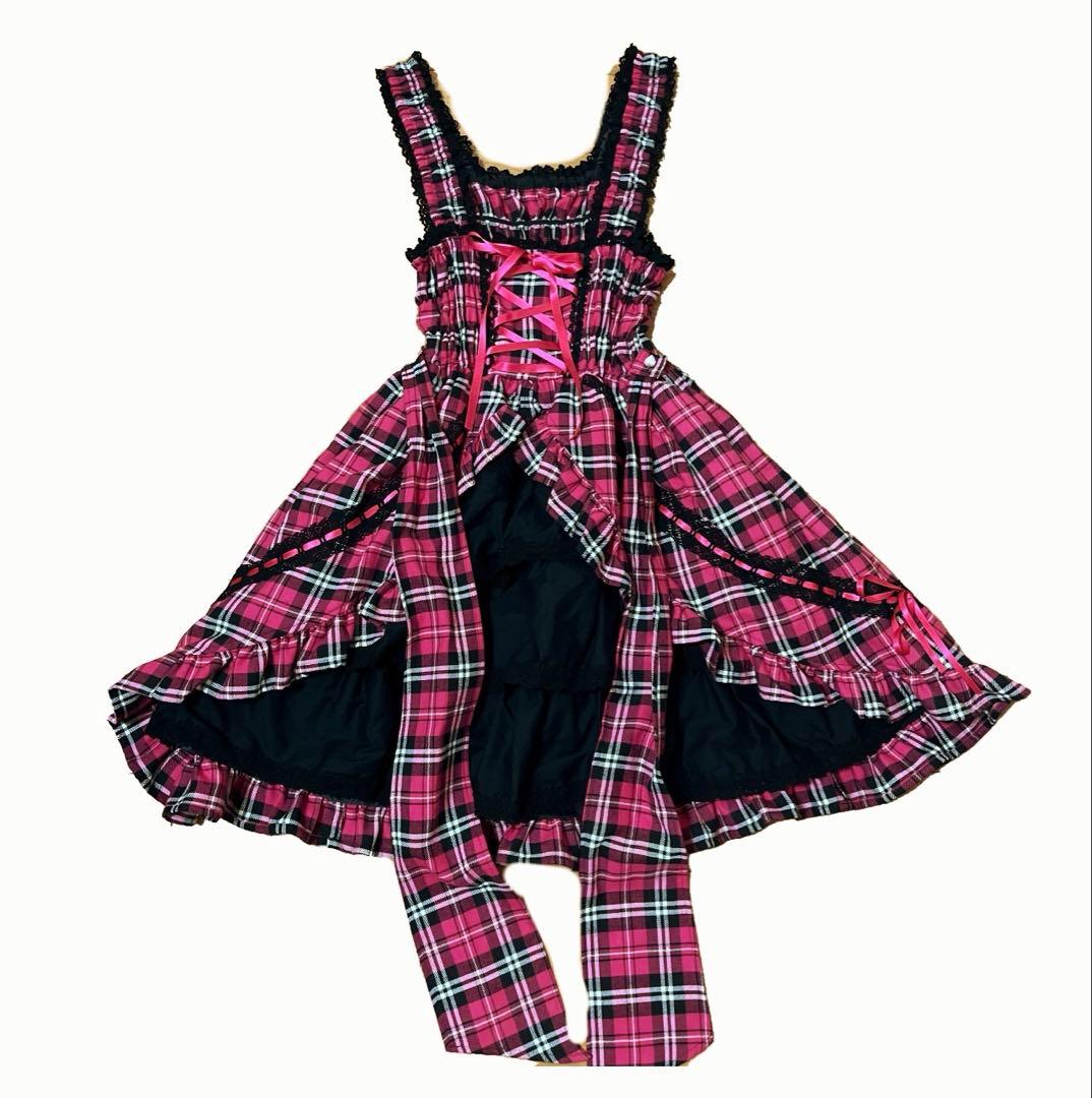 ま*む様 BABY タータンチェックリボンシャーリングプリンセスジャンパースカー