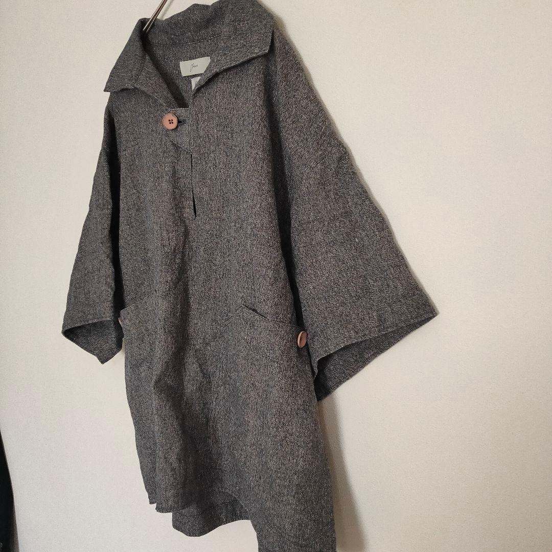 amachi. グレー 五分袖 七分袖 チュニック リネン プルオーバー