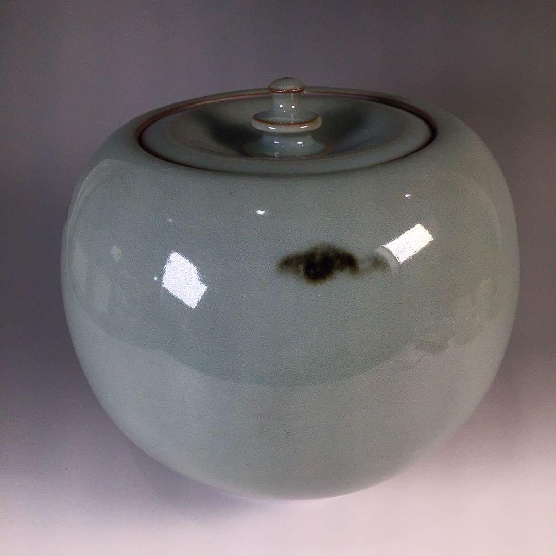 Ｍ２４６　水指　『椿窯　五島哲造』『蕨釉水指』　共箱　茶道具