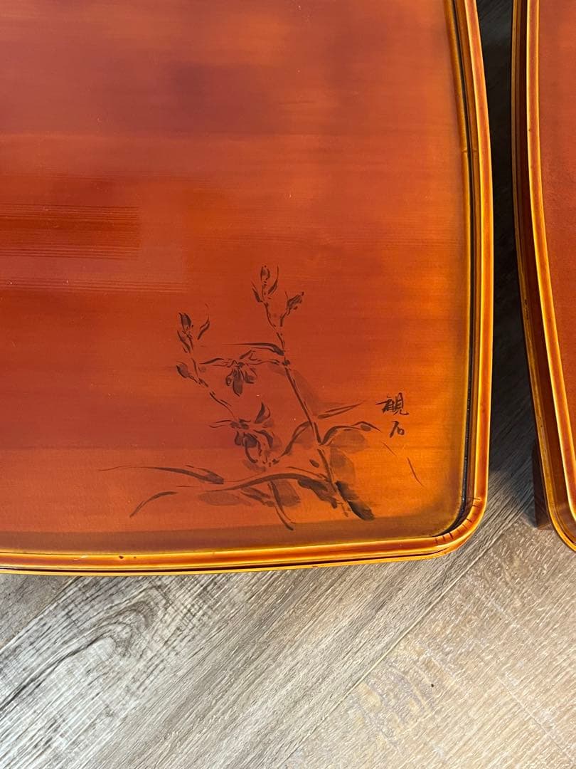 【ほぼ未使用 美品】飛騨 春慶塗 山野草会席膳 5客 共箱 茶懐石