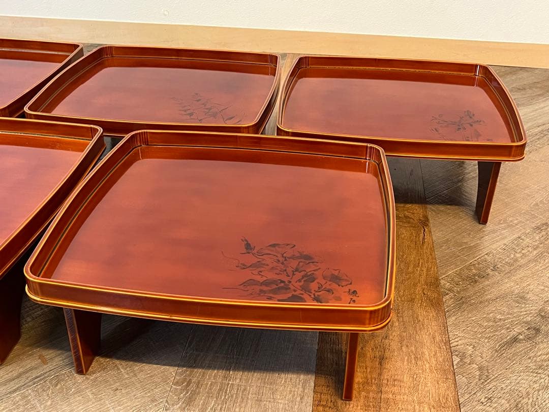 【ほぼ未使用 美品】飛騨 春慶塗 山野草会席膳 5客 共箱 茶懐石