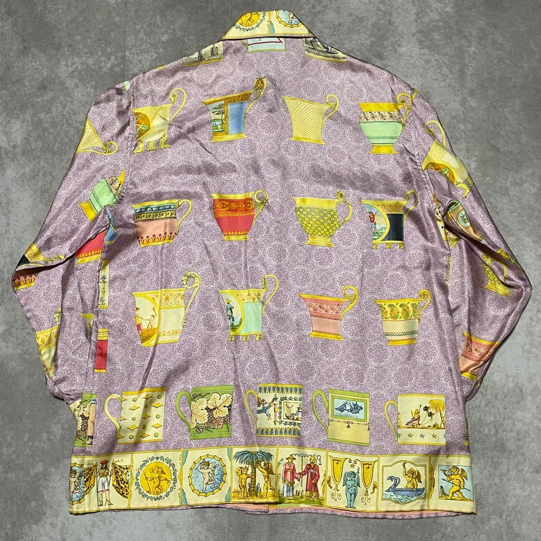 希少　グッチ　GUCCI （40） マグカップ柄シャツ　総柄　シルク100%